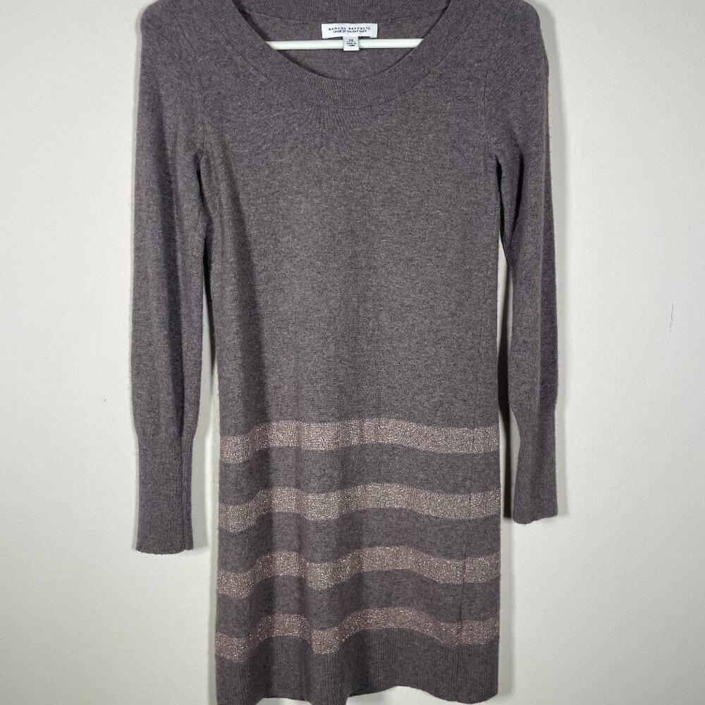 Banana Republic Women's LS Brown Gold Shimmer Stripe Sweater Dress XS Wool Blend